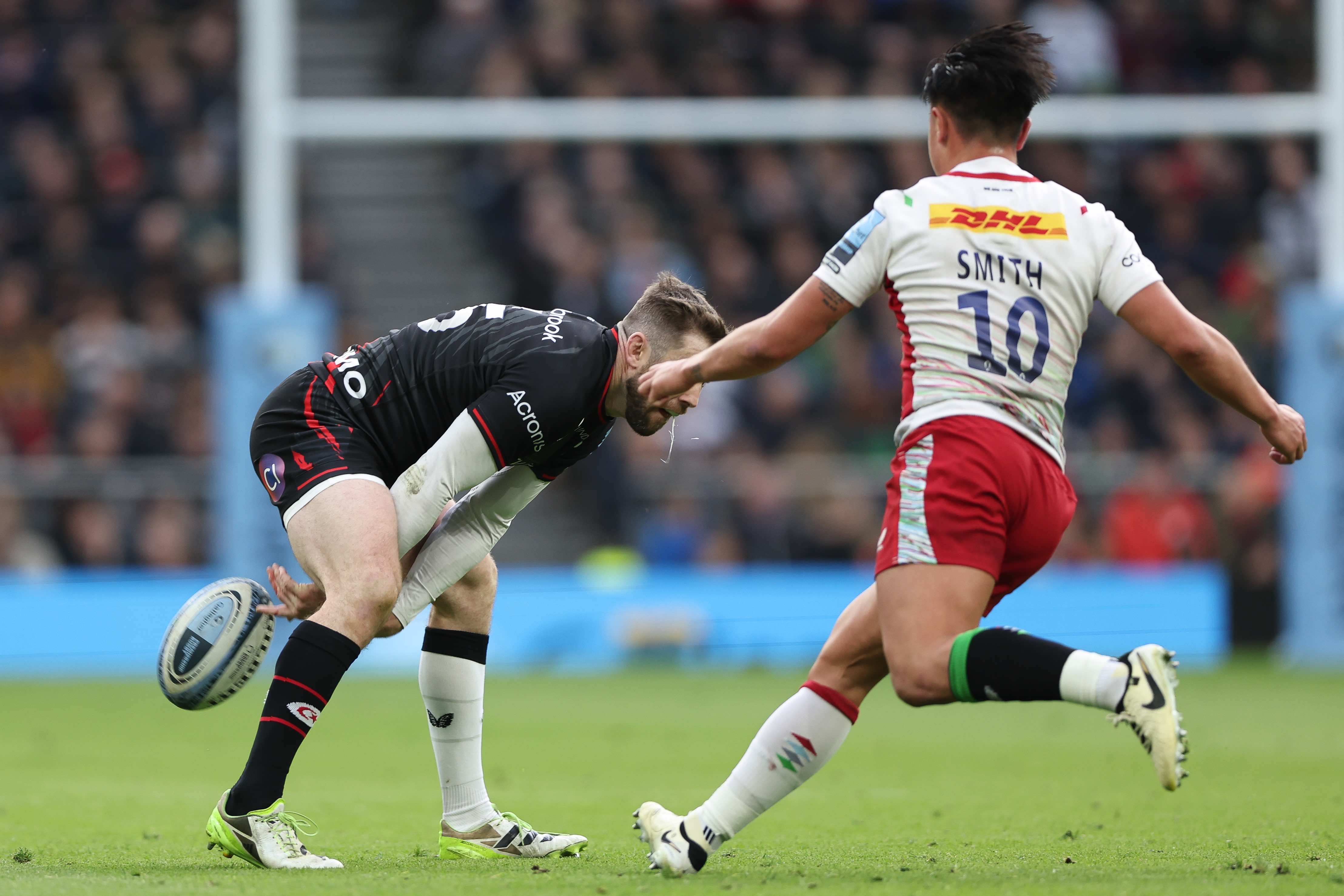 Elliot Daly's through the legs pass for Maitland's try